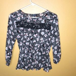 Lily Rose Shirt Floral Sheer Peplum Top XS